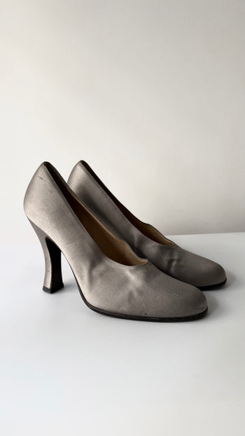 Prada A/W 1994 grey silk satin courts 38 IT
