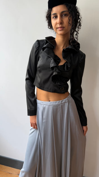 Handmade cropped satin ruffled jacket