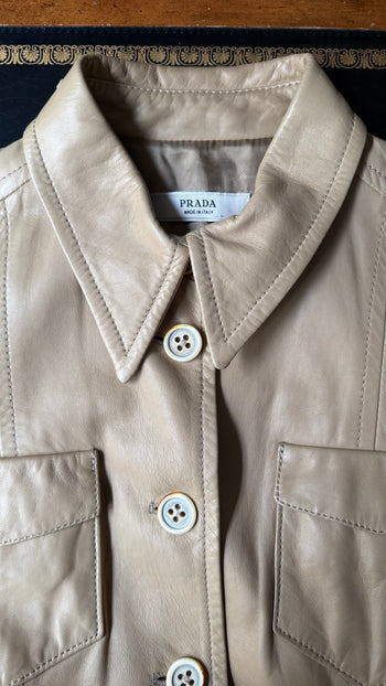 Prada 2002 Safari style butter soft leather belted leather jacket
