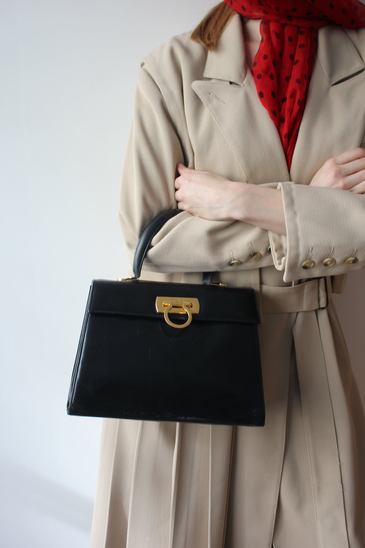 Salvatore Ferragamo Iconic Top Handle handbag beat-up vintage black leather