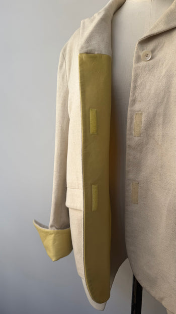 Prada SS1998 linen blend jacket with contrasting yellow green leather cuffs