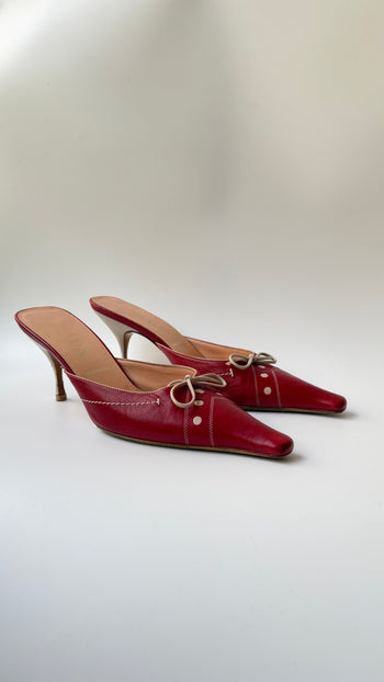 Prada red leather kitten heel mules