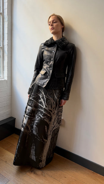 Armani Collezioni leather jacket with ruched velvet detailing