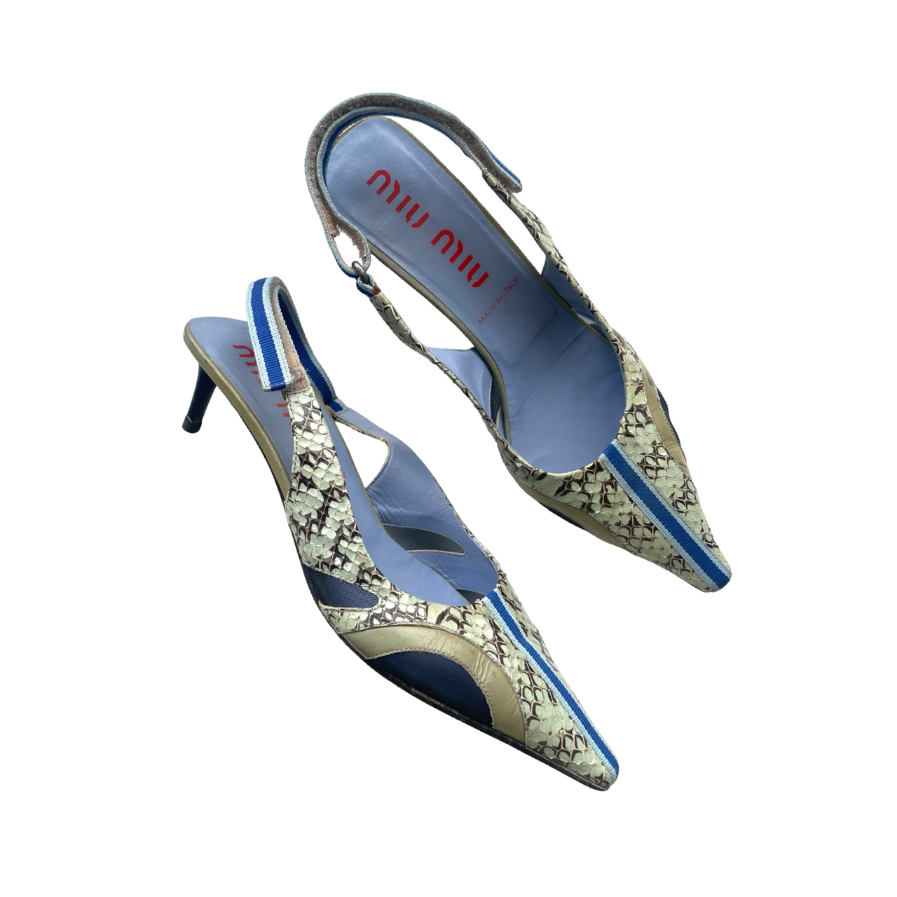 Miu Miu SS2000 snakeskin slingback courts 38.5 IT