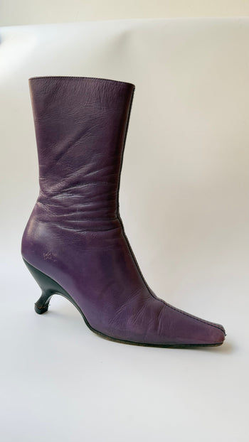 Miu Miu purple square toe kitten heel boots