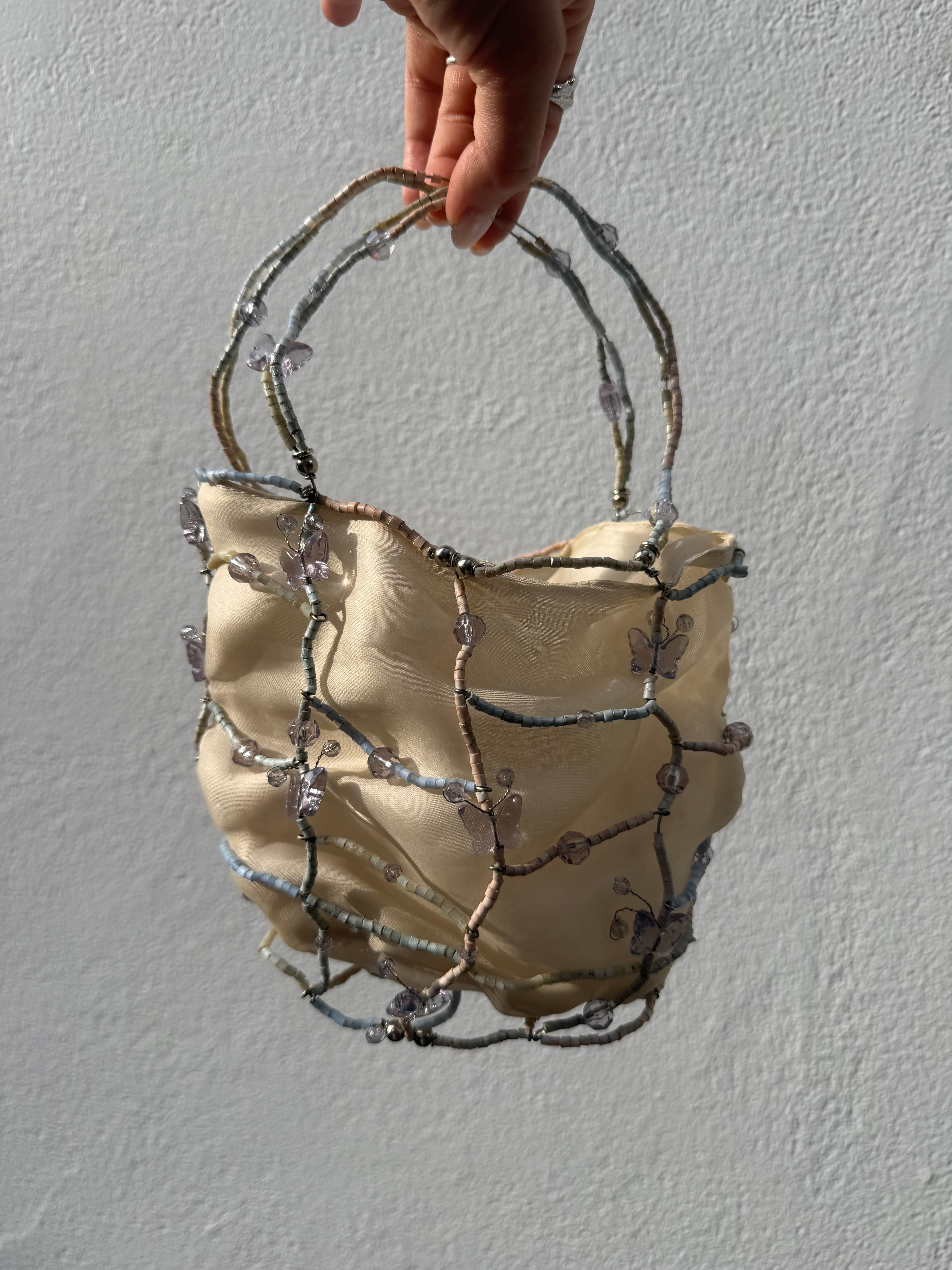 Bottega Veneta 1990's silk bucket bag with butterfly wire frame