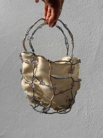 Bottega Veneta 1990’s silk bucket bag with butterfly wire frame