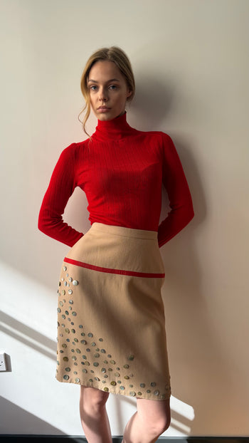 Chanel pear shell button appliqué vintage wool skirt