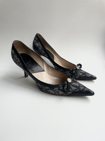 Dior navy oblique canvas monogram Galliano era courts 37.5