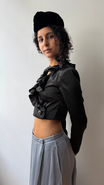 Handmade cropped satin ruffled jacket