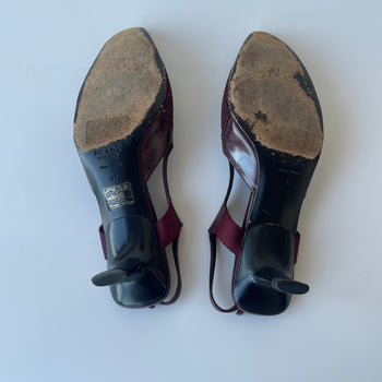Prada SS2000 dark burgundy glossy leather and mesh slingback courts