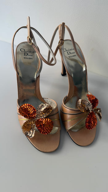 Christian Dior ankle straps open-toe embellished evening wear courts 37.5- 38 EU