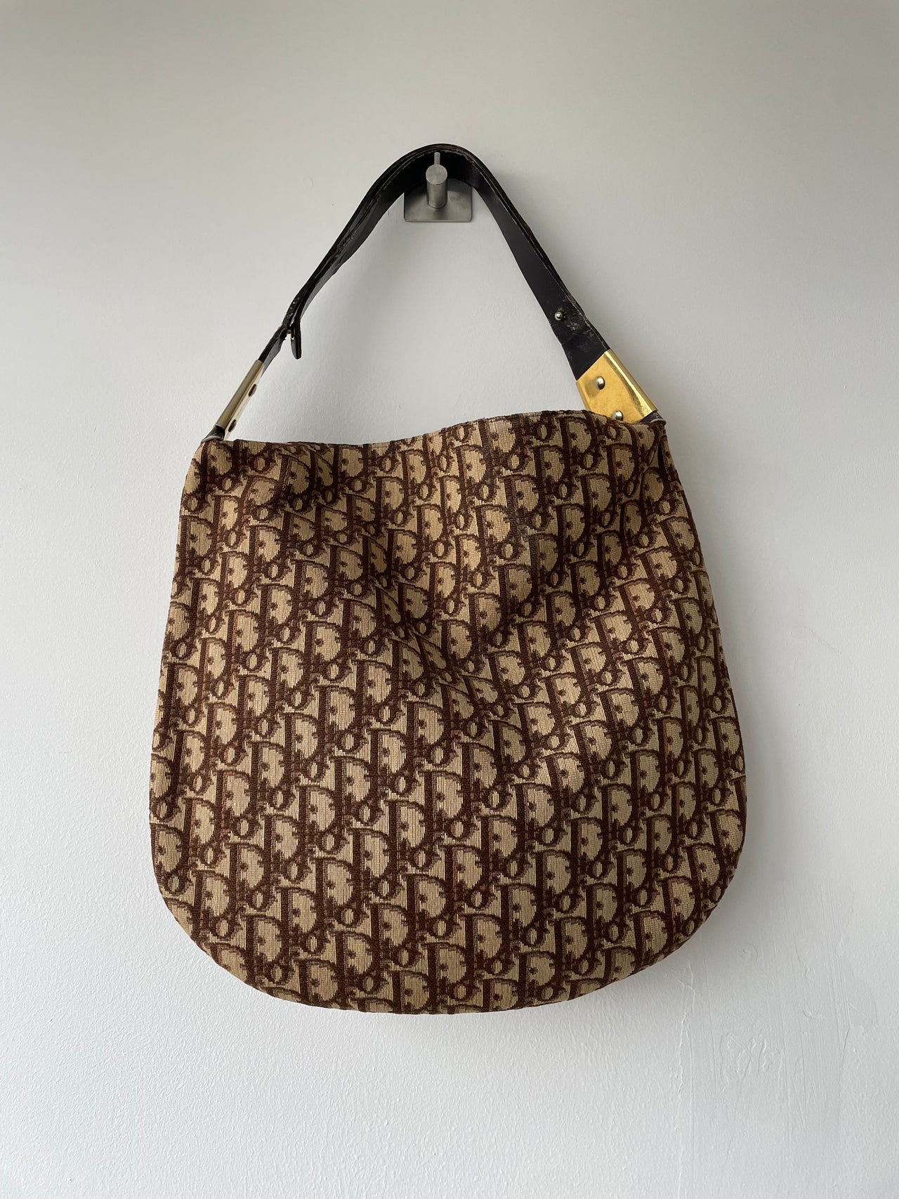 Christian Dior 1980’s brown canvas oblique monogram hobo shoulder bag