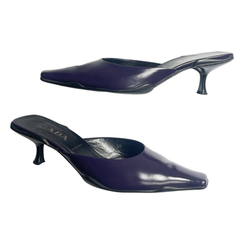 Prada 90’s sporty chic glossy leather dee purple mules 39 IT