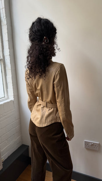 Prada 2002 Safari style butter soft leather belted leather jacket