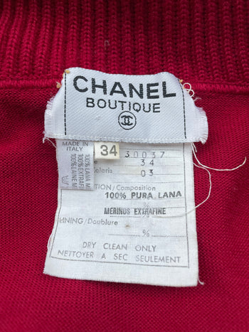 Chanel vintage wool cherry red CC button front pocket jumper