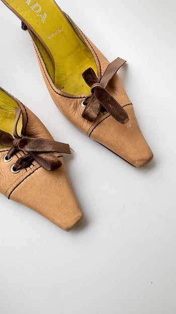 Prada vintage kitten heel mules with velvet bow 37.5 IT