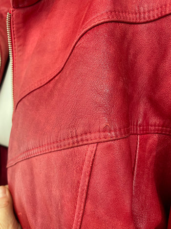 Vintage red leather bomber jacket
