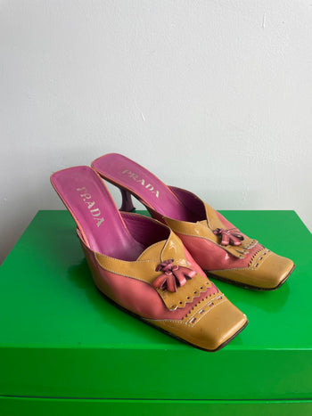 Prada contrasting patent leather 90’s vintage tassel detail mules 38.5