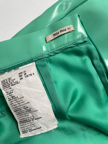 Miu Miu SS2014 mint green vinyl mini skirt 42 IT