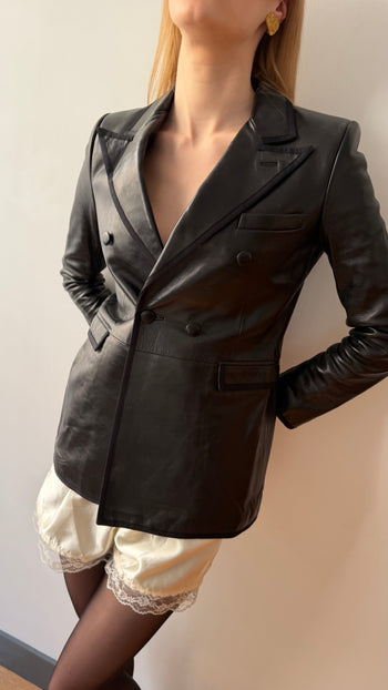 Yves Saint Laurent FW2018 runway structured leather blazer