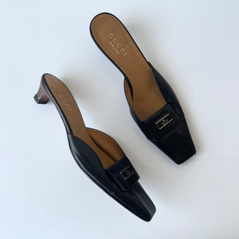 Gucci Tom Ford era black leather mules