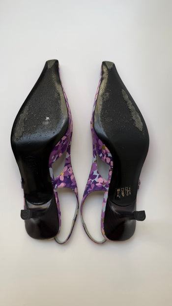 Moschino purple flower print slingback kitten heels 37.5