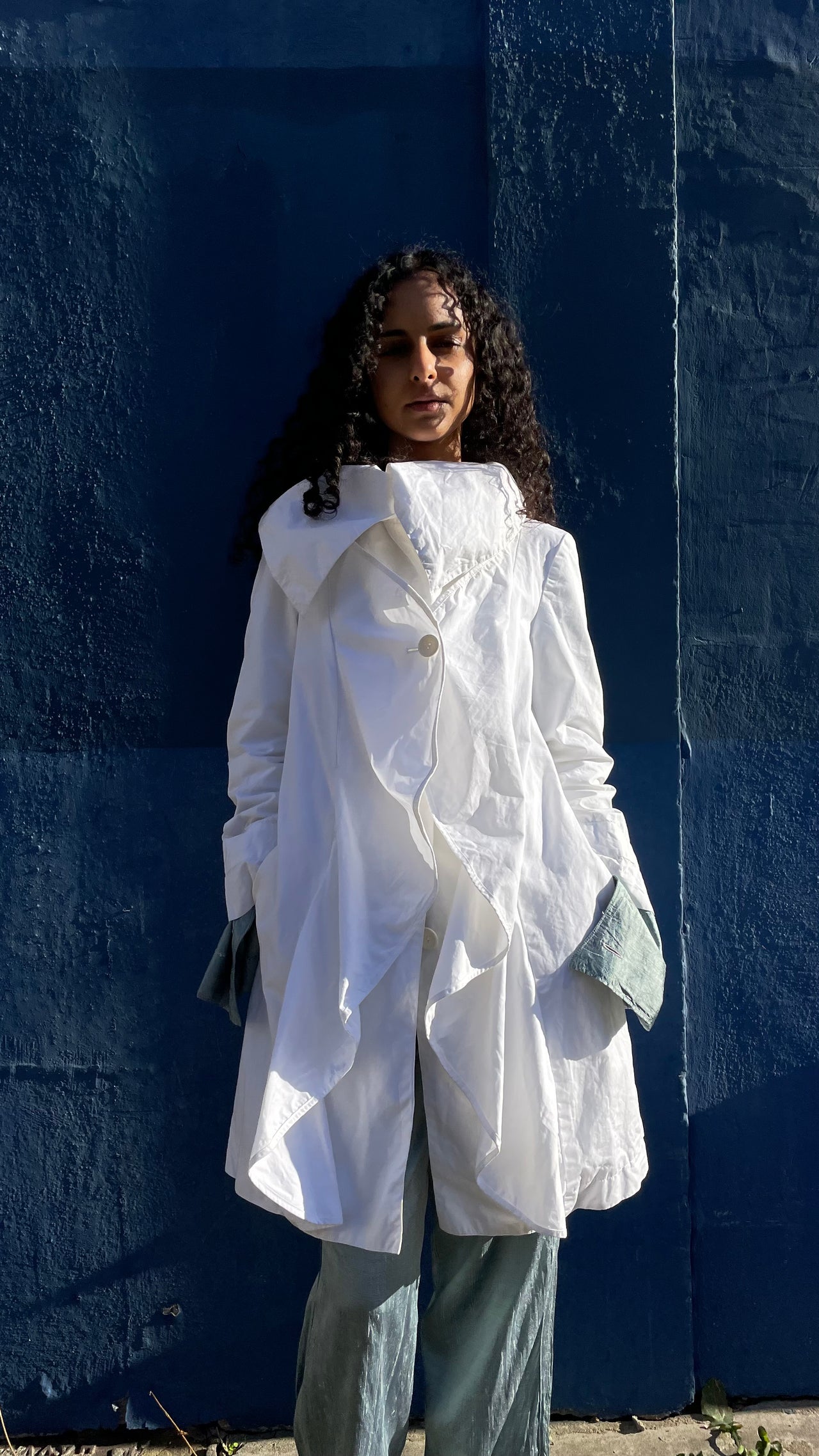 Armani Jeans white asymmetrical trench coat