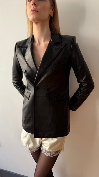 Yves Saint Laurent FW 2018 runway leather blazer