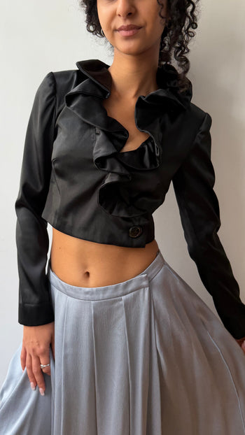 Handmade cropped satin ruffled jacket