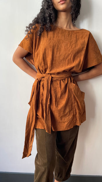 Prada tan suede belted mini dress tunic