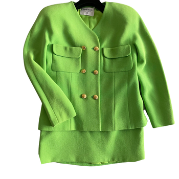 Chanel vintage bright green skirt suit 40 FR