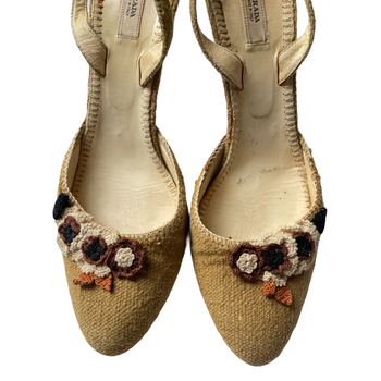 Prada slingback cloth courts with flower appliqué 39