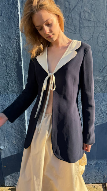 Moschino Cheap and Chic front bow tie contrasting collar jacket
