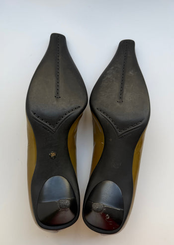 Prada archive olive green patent leather courts