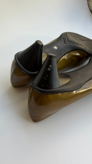 Prada archive olive green patent leather courts
