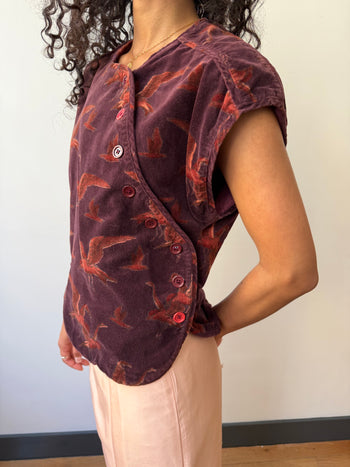 Kenzo 1970’s asymmetrical bird print velvet vest
