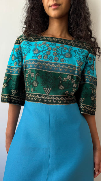 1970’s maxi silk & wool turquoise gown dress