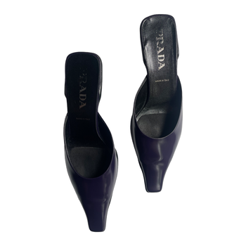 Prada 90’s sporty chic glossy leather dee purple mules 39 IT