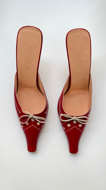 Prada red leather kitten heel mules