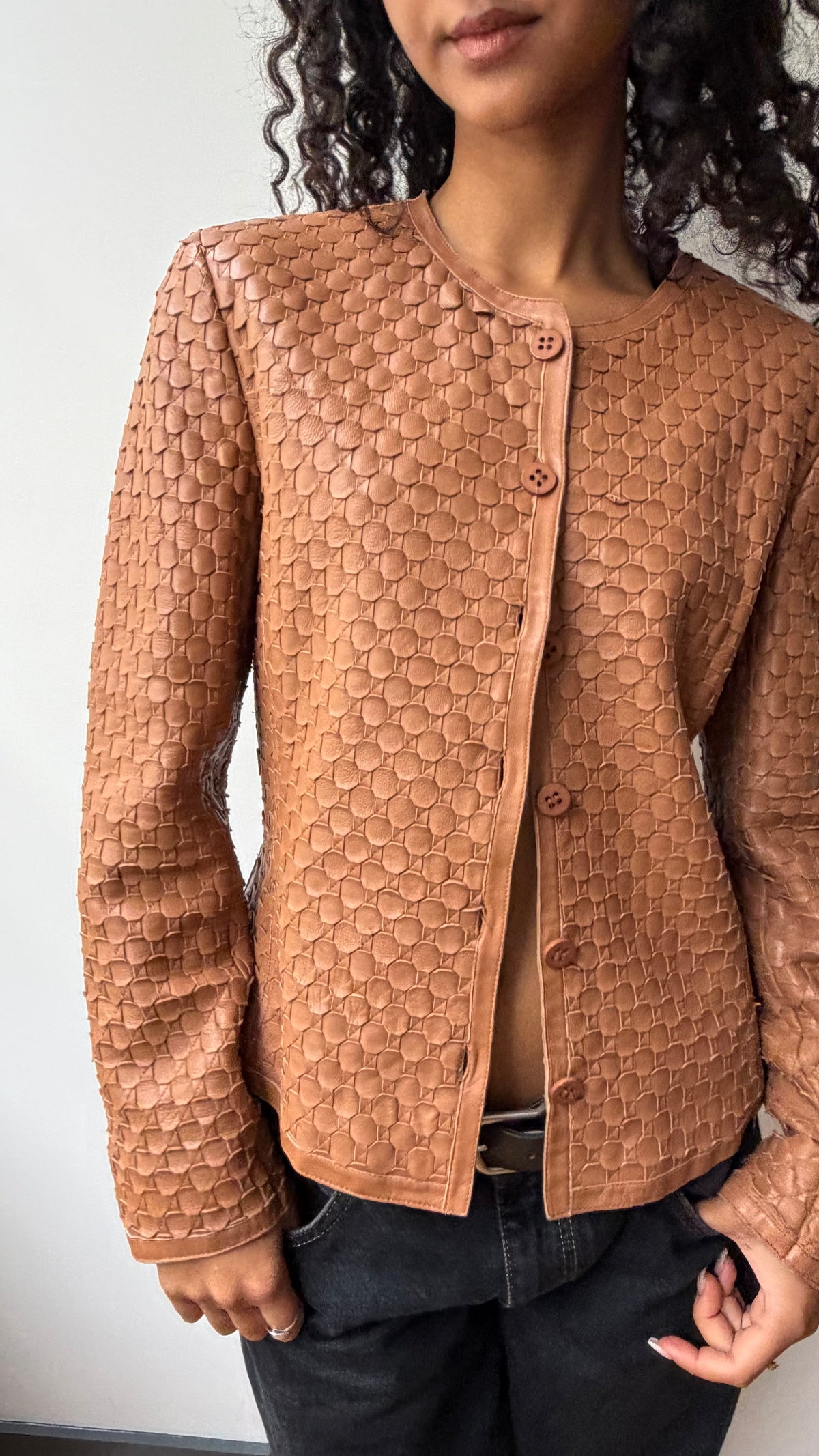 Armani Collezioni woven leather jacket