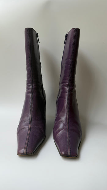 Miu Miu purple square toe kitten heel boots
