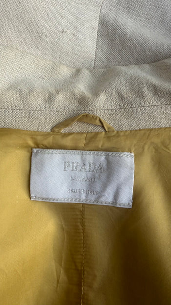 Prada SS1998 linen blend jacket with contrasting yellow green leather cuffs