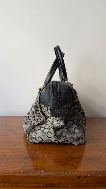 Celine vintage Boston handbag in navy canvas monogram